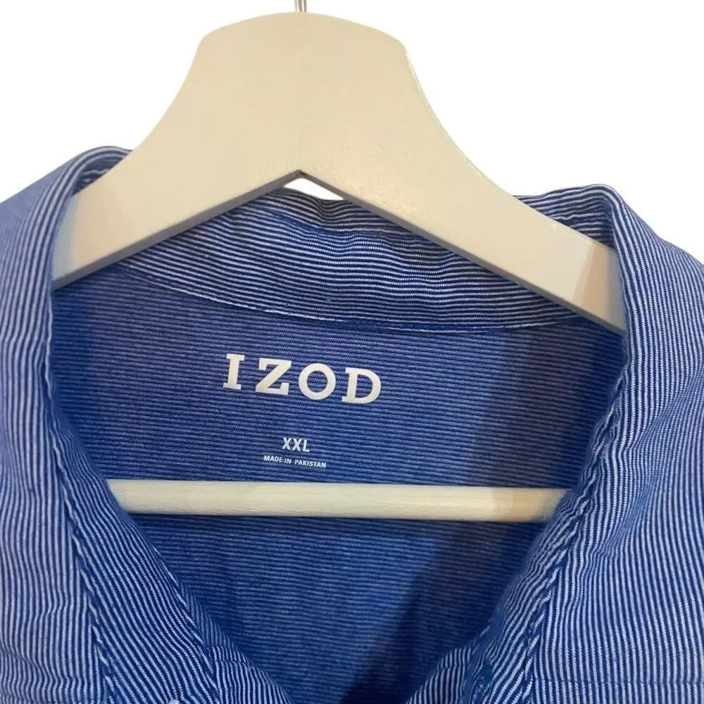 IZOD blue striped cotton blend collared polo blue XXL shirt sleeve